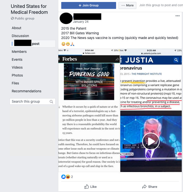 Image of post on group page