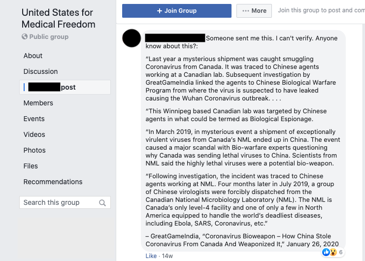 Image of post on group page