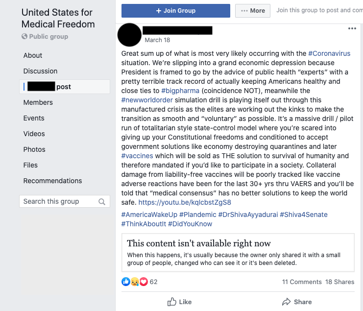 Image of post on group page