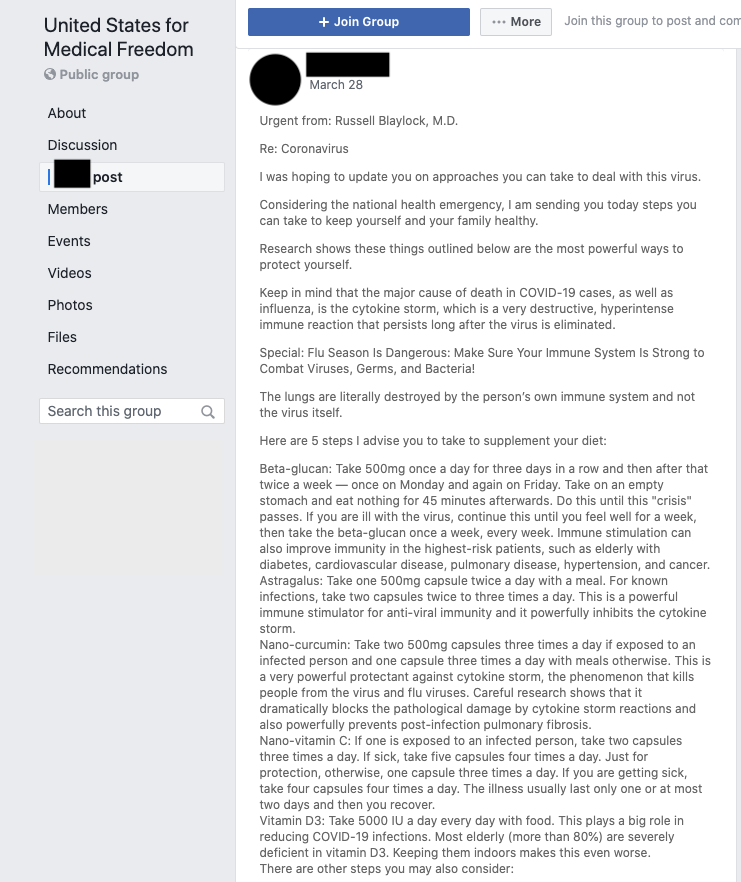 Image of post on group page