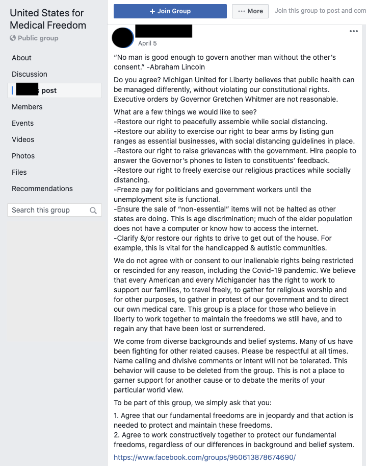 Image of post on group page