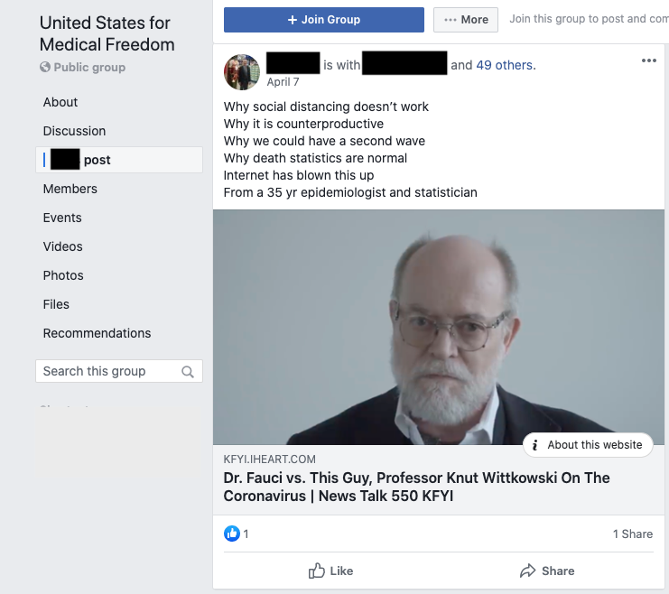 Image of post on group page