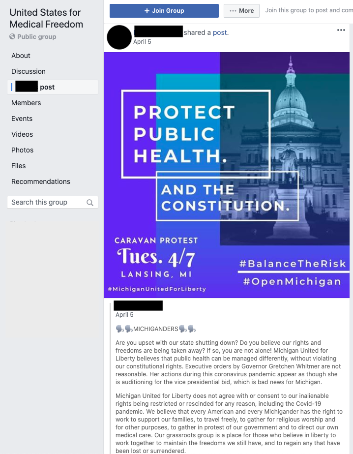 Image of post on group page