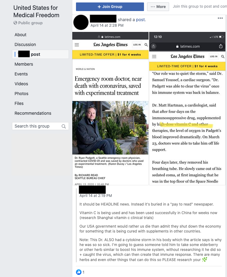 Image of post on group page