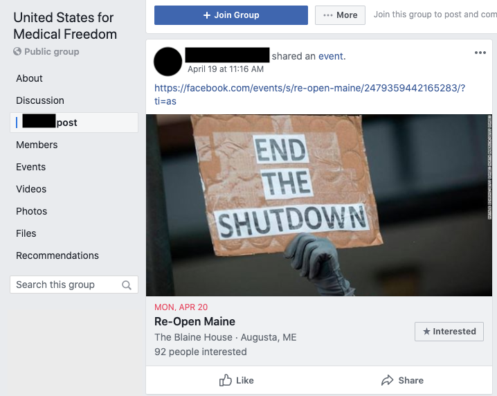 Image of post on group page