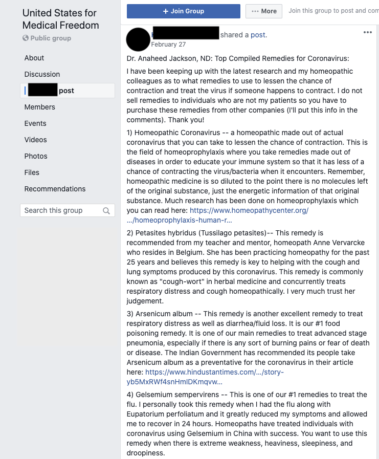 Image of post on group page