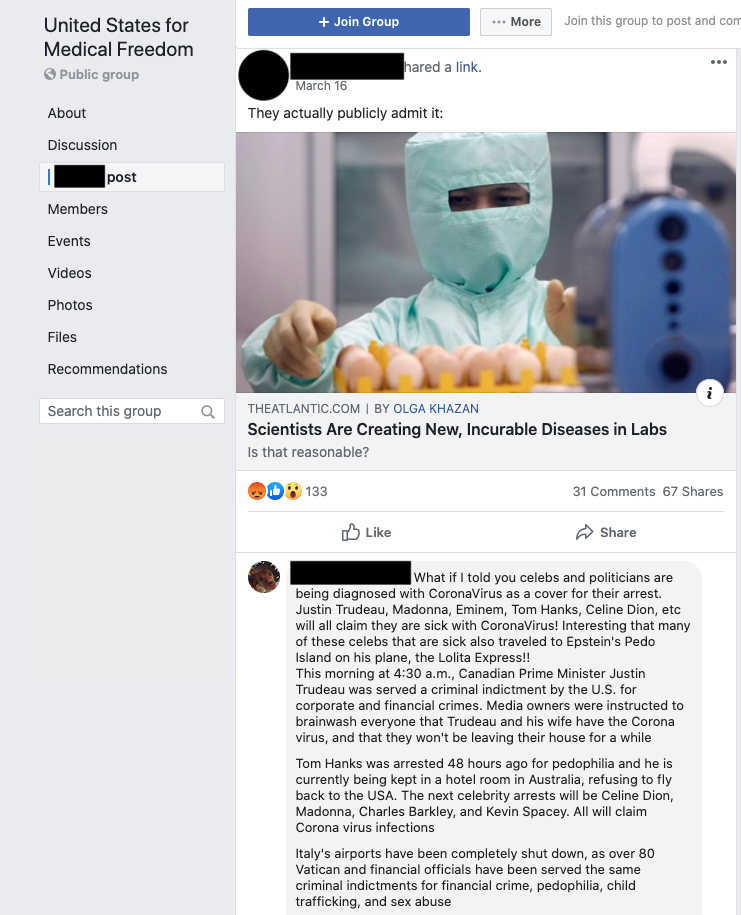 Image of post on group page