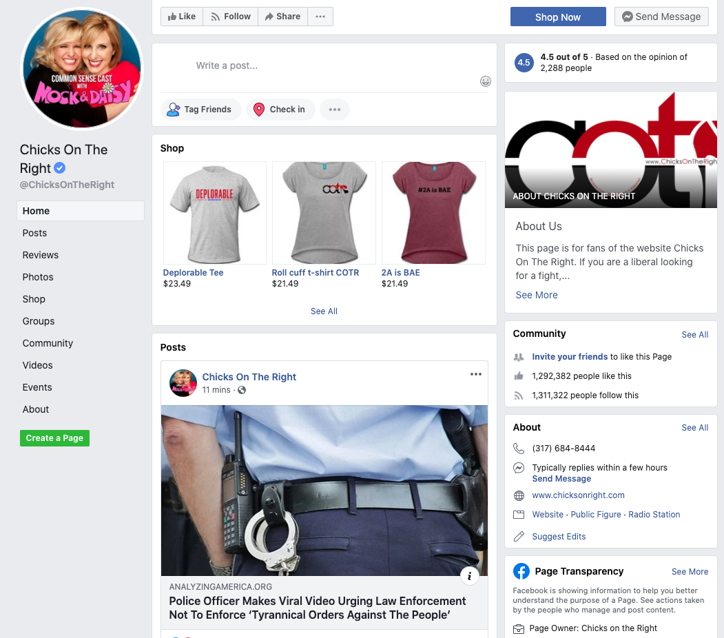 Image of Chicks On The Right's Facebook page