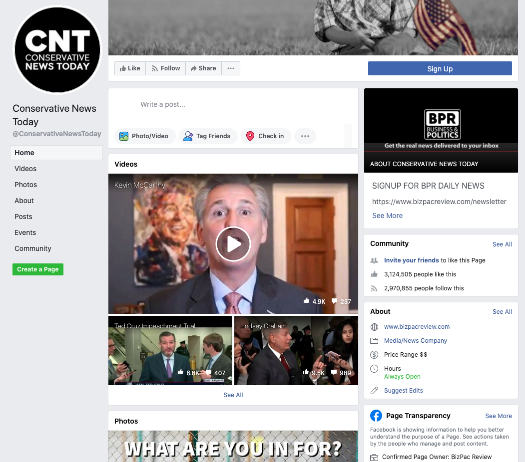 Image of Conservative News Today's Facebook Page 