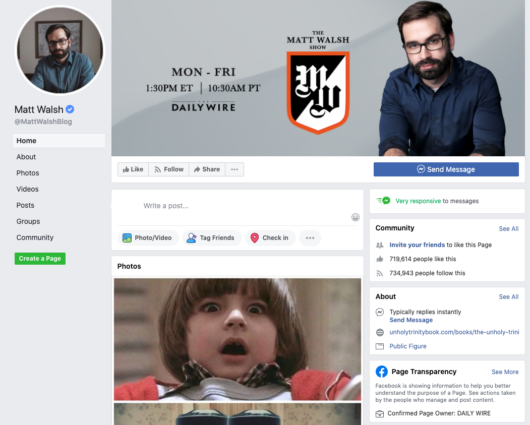 Image of Matt Walsh's Facebook page