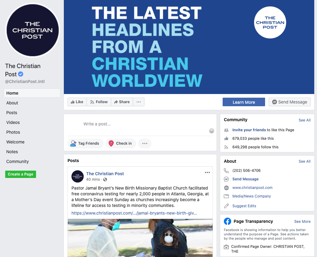 Image of The Christian Post's Facebook page