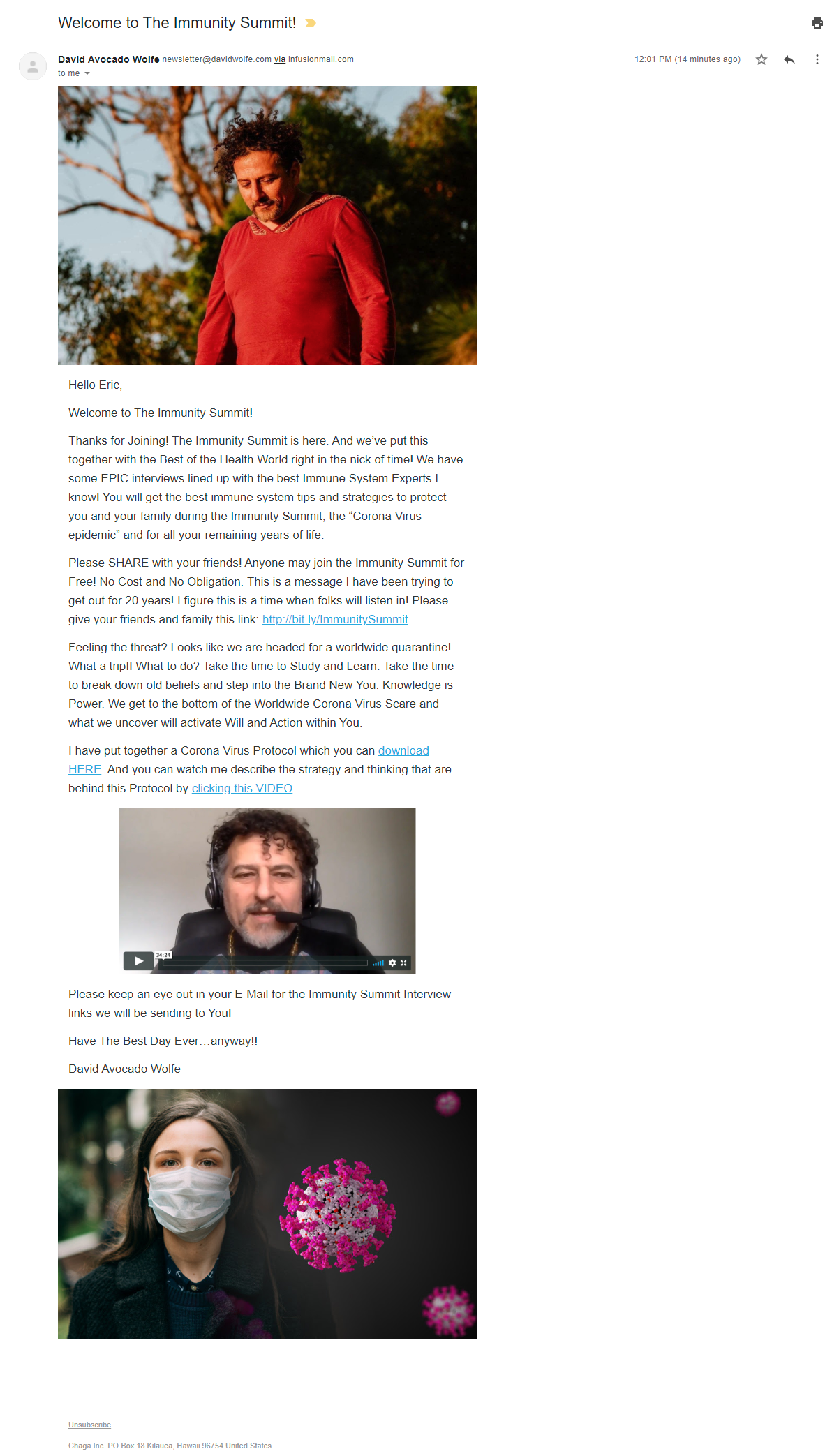 David Wolfe immunity summit email