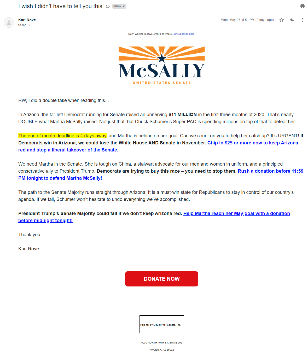 Karl Rove's email for Martha McSally