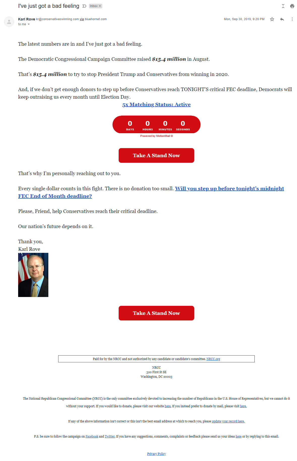 Karl Rove's email for the National Republican Congressional Committee