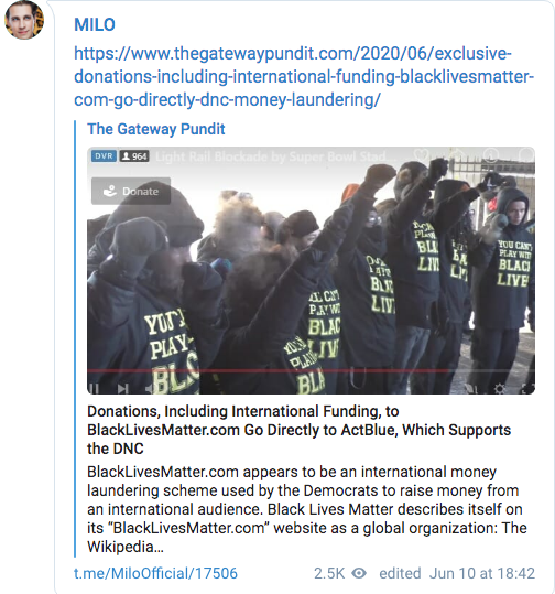 Milo Yiannopoulos ActBlue claim