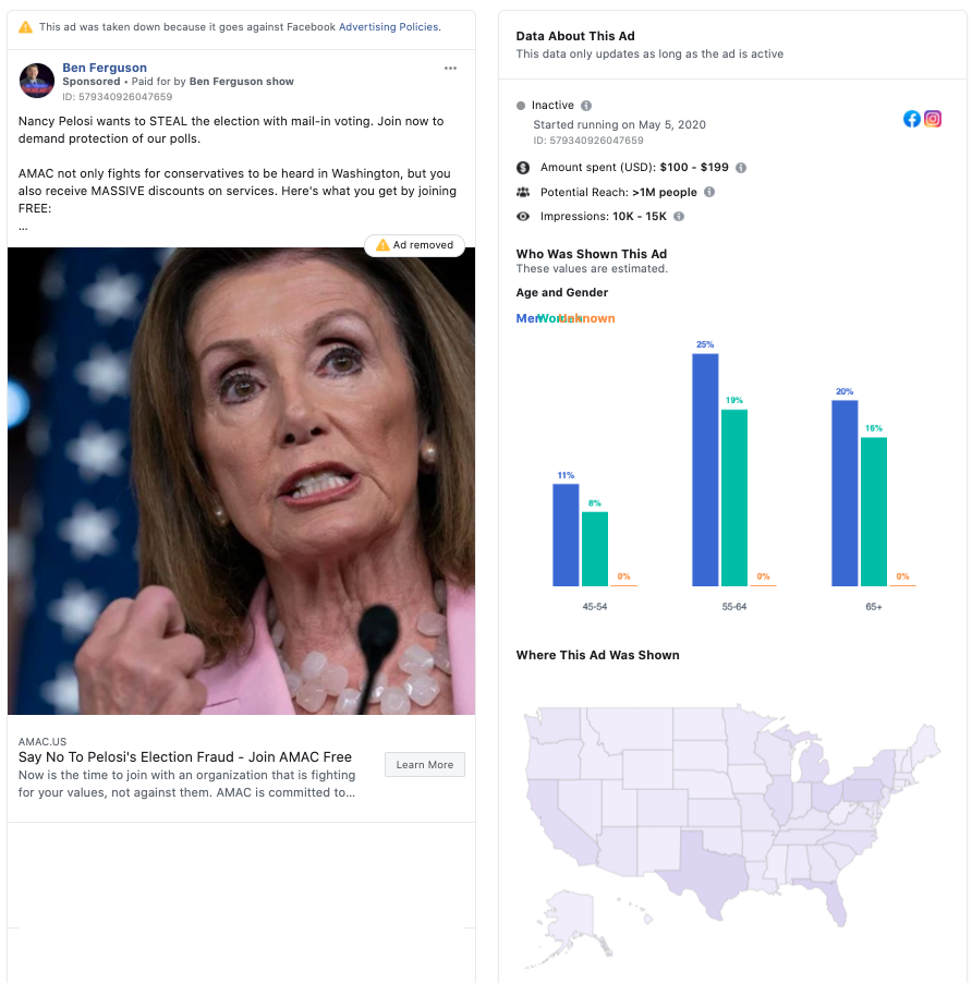 Image of Ben Ferguson's Facebook ad from 20200505