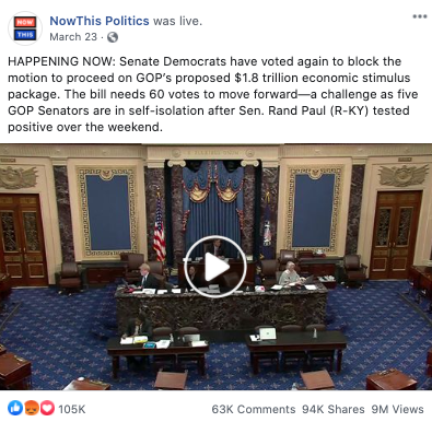Image of NowThis' Facebook post from 20200323
