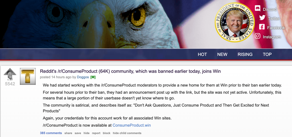 TheDonald.win ConsumeProduct