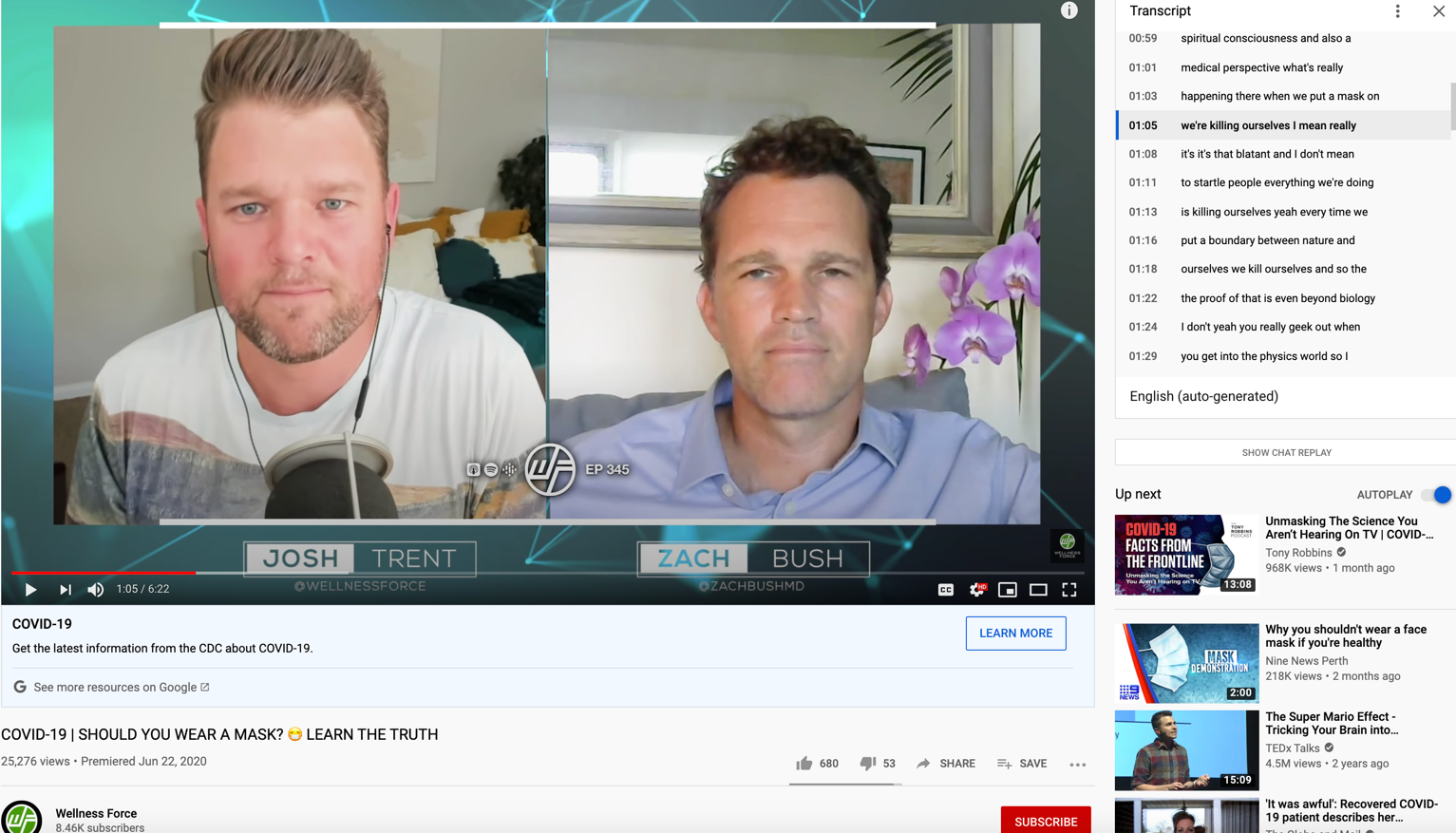 Wellness Force mask YouTube video