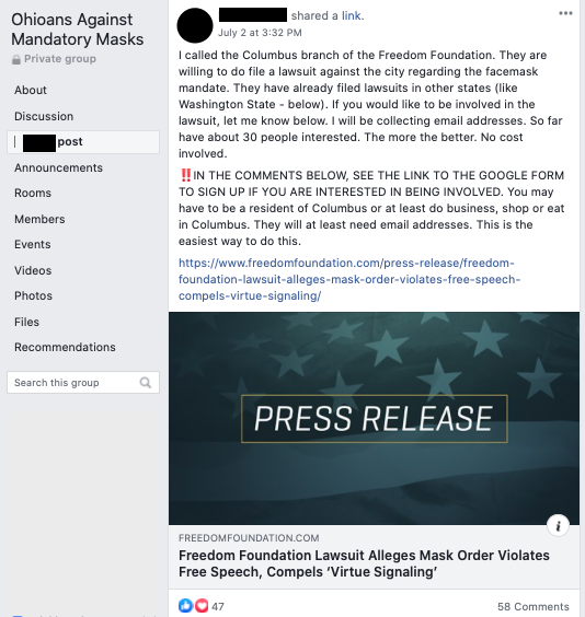 Image of post on group page