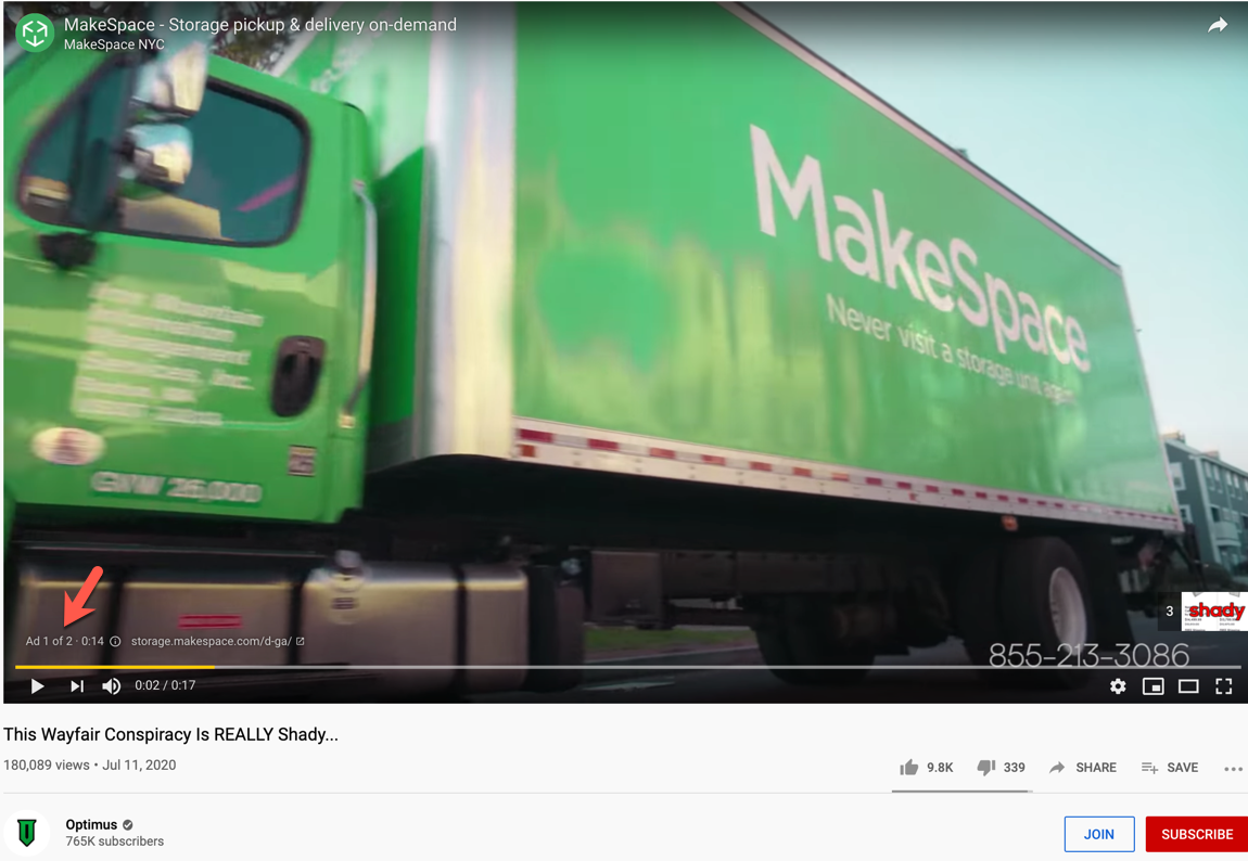 Wayfair YouTube ad1