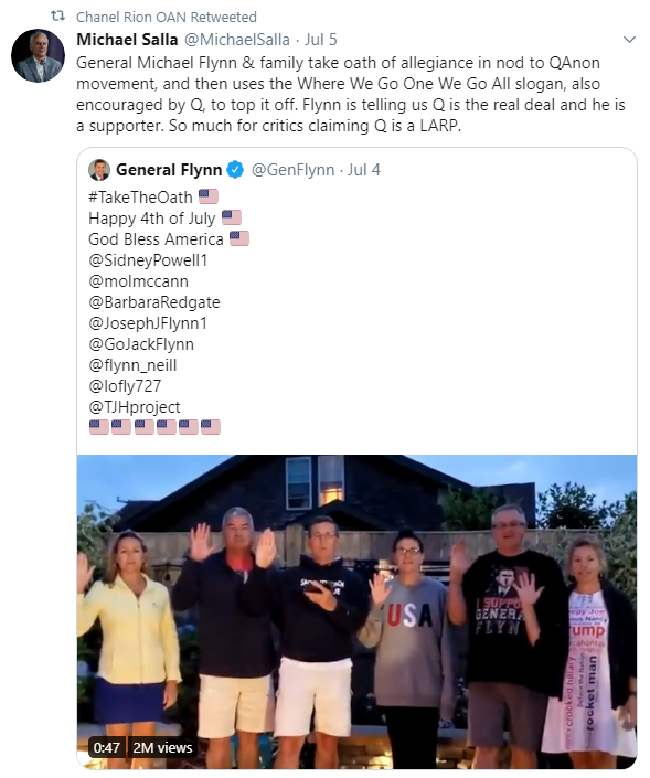 An image of Chanel Rion's retweet of post about Flynn