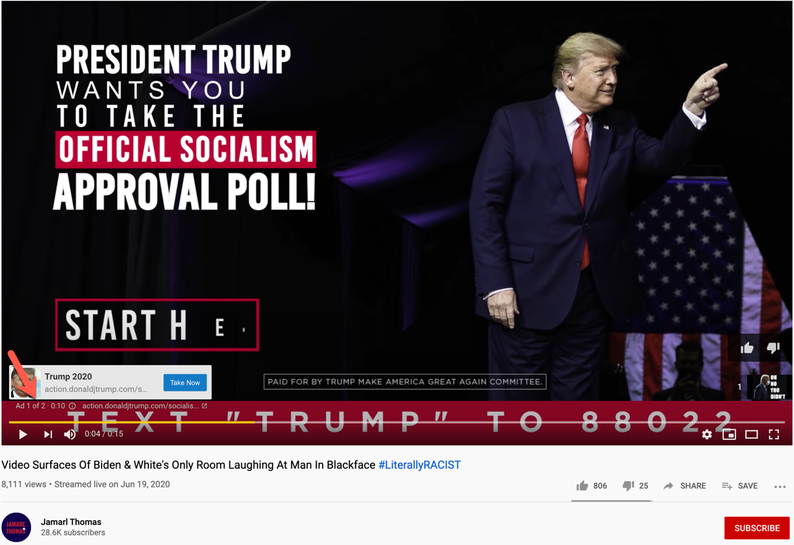 YouTube Biden clip ads