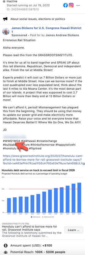 James Dickens QAnon Facebook ad