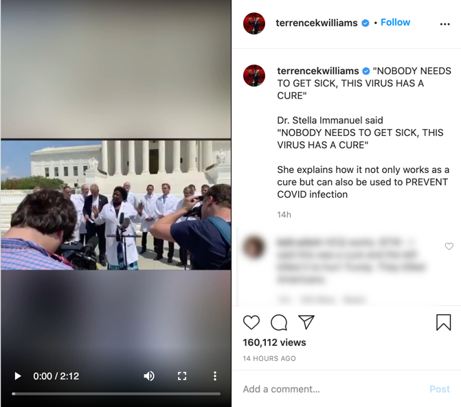 Terrence Williams coronavirus video Instagram