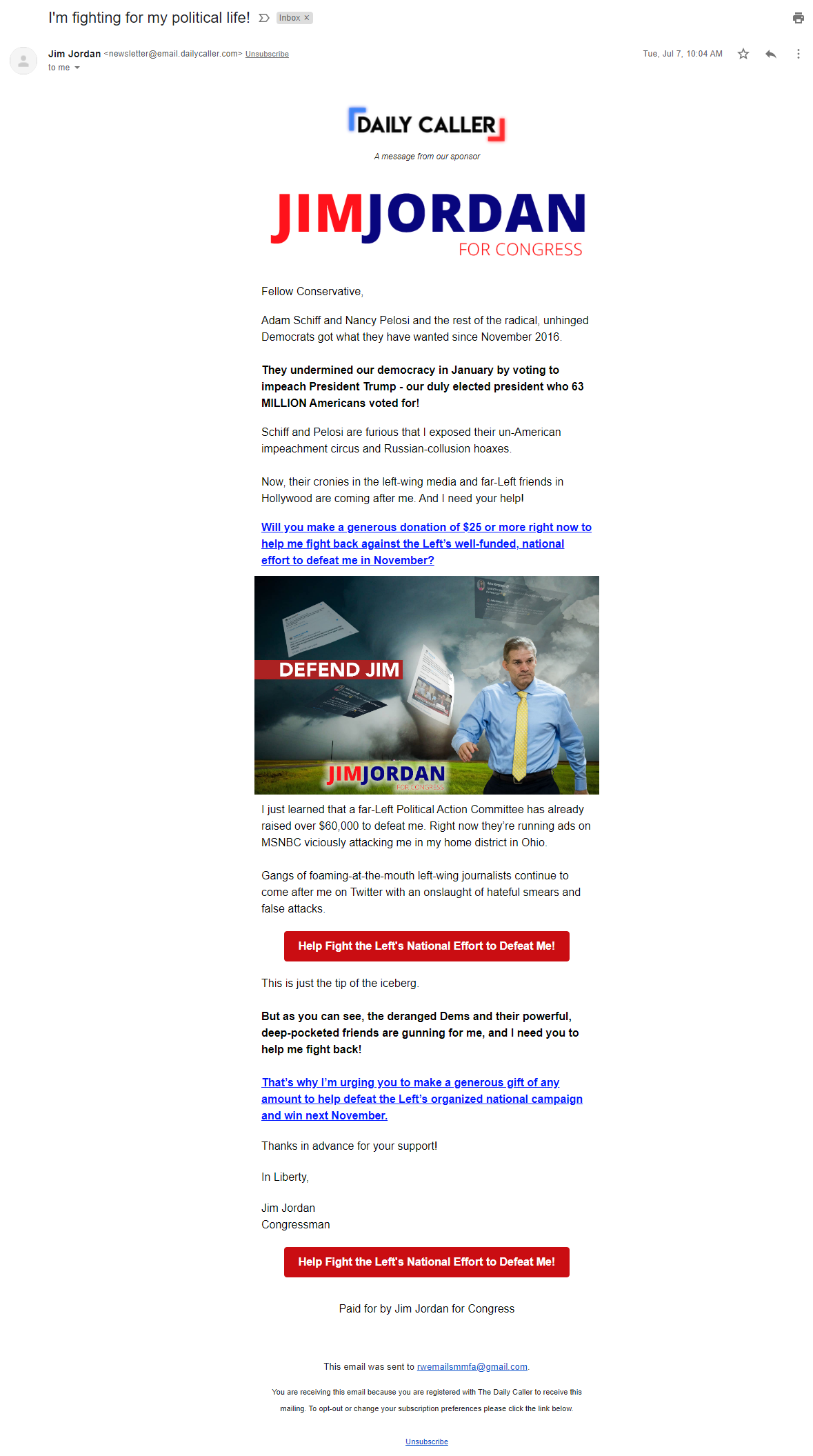 Daily Caller sponsored email for Jim Jordan