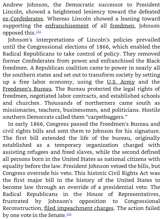 Burgess Owens plagiarism: Andrew Johnson and Reconstruction image text