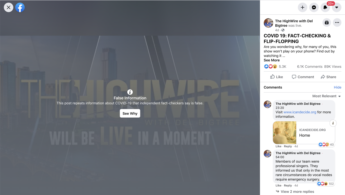 Facebook fact check on August 27 broadcast of The HighWire