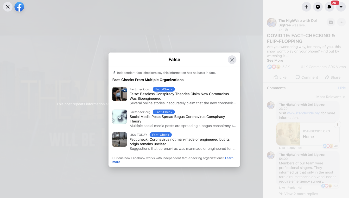 Facebook fact check on August 27 broadcast of The HighWire