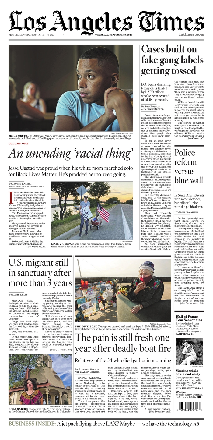 LA Times front page 9/3/20