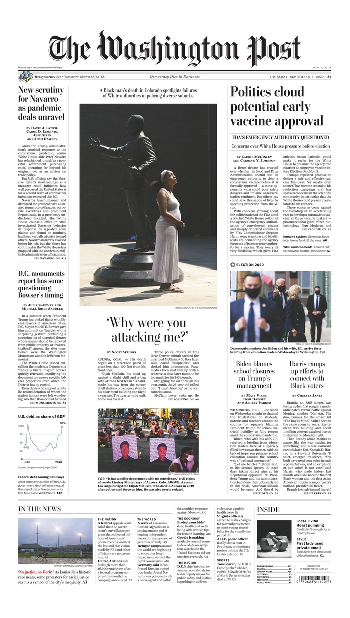 Washington Post front page 9/3/20