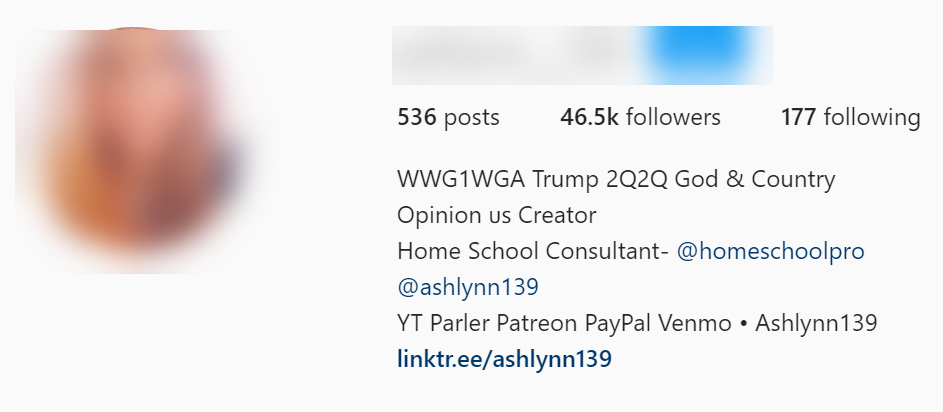 Screenshot of @ashlynn139 back-up account on Instagram 9/3