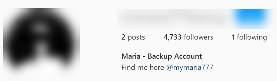 Screenshot of @mymaria777 back-up account 9/3