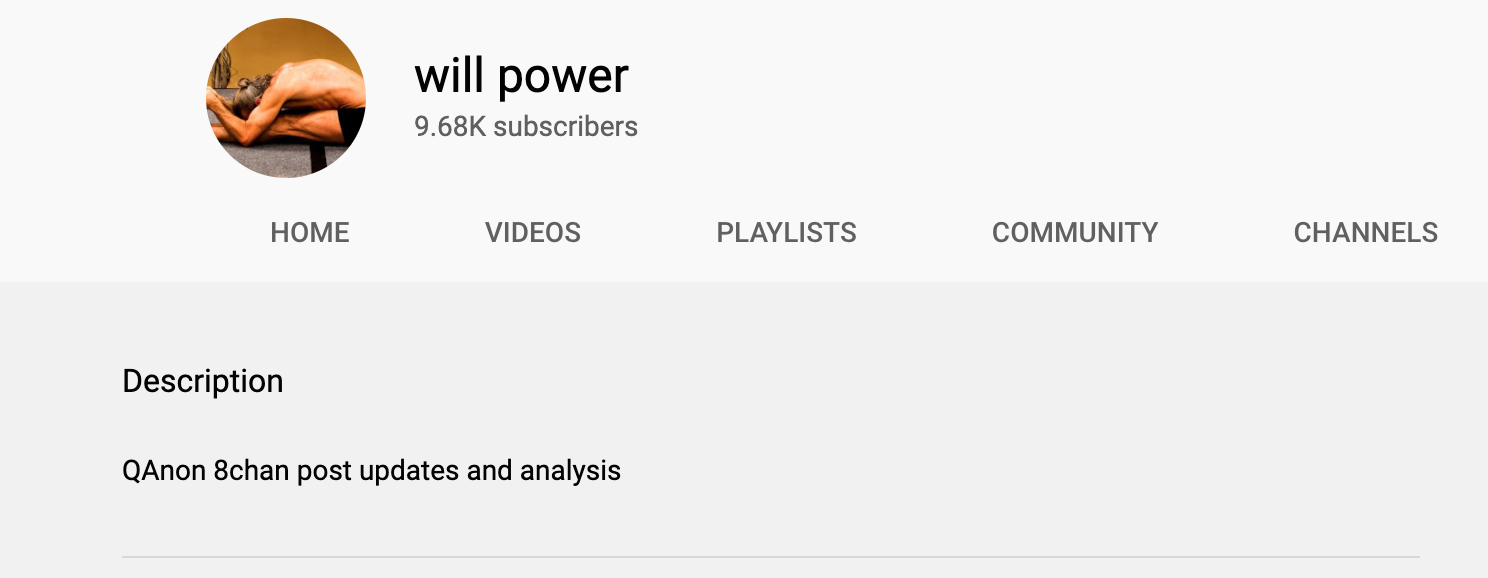 YouTube channel's description is QAnon analysis 