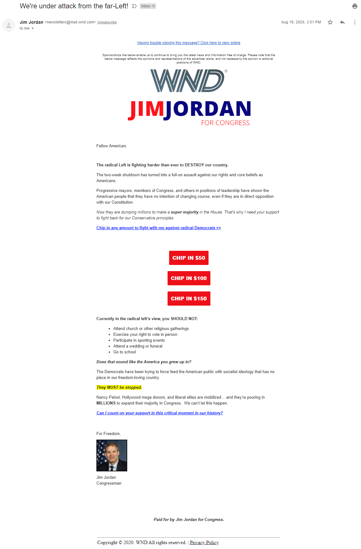 Jim Jordan email in WND image
