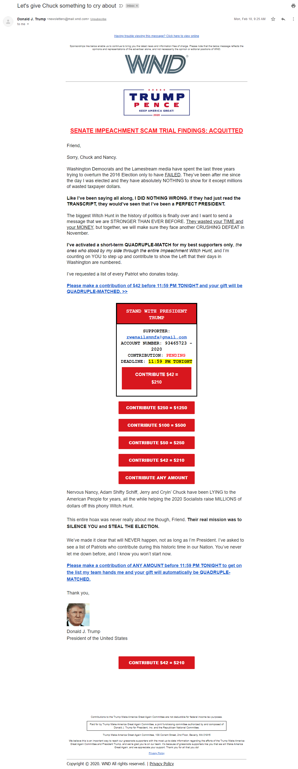 Trump MAGA committee email in WND image