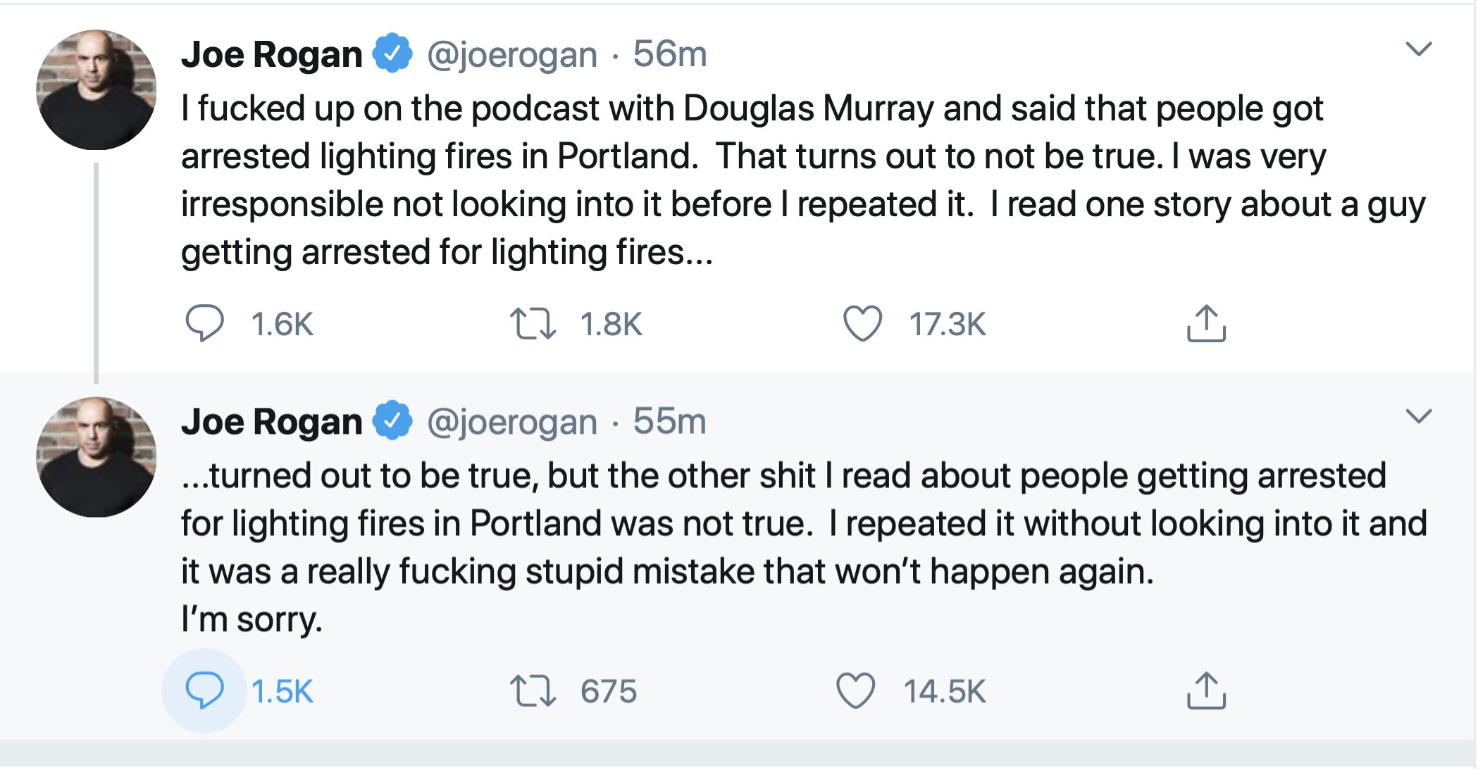 Joe Rogan Wildfire apology 9/18