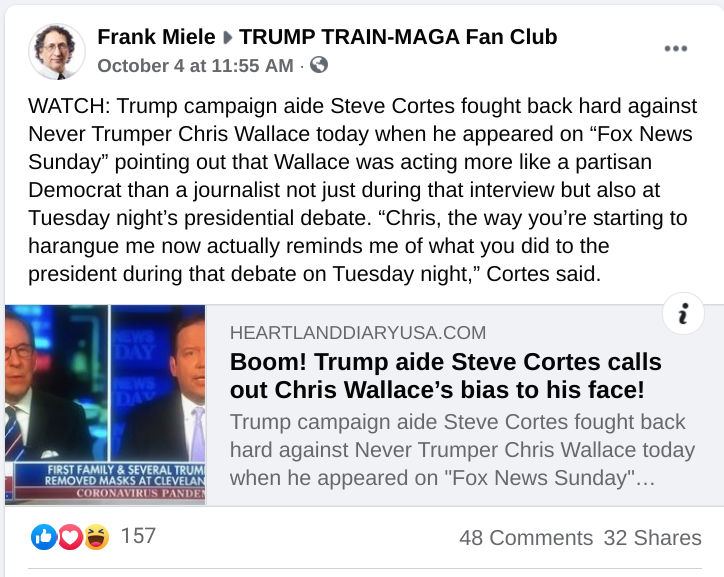 Facebook post in TRUMP TRAIN-MAGA Fan Club FB group