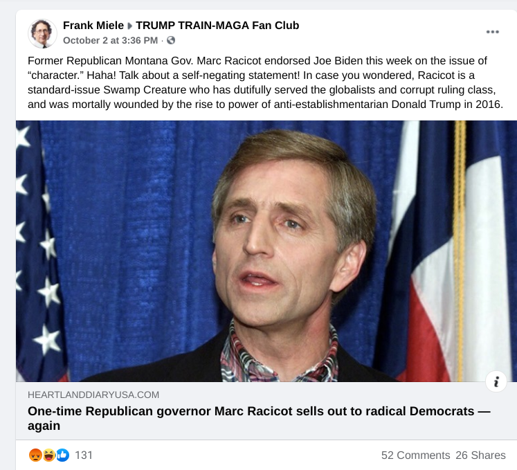 Facebook post in TRUMP TRAIN-MAGA Fan Club FB group