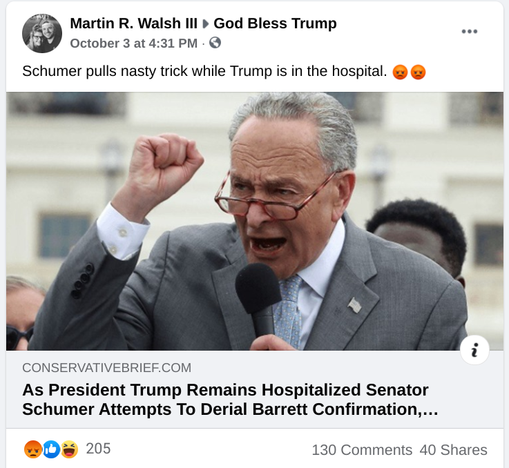 Facebook post in God Bless Trump FB group