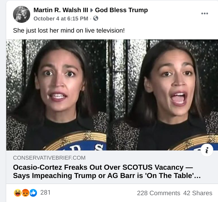 Facebook post in God Bless Trump FB group