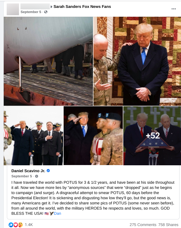 Facebook post in Sarah Sanders Fox News Fans