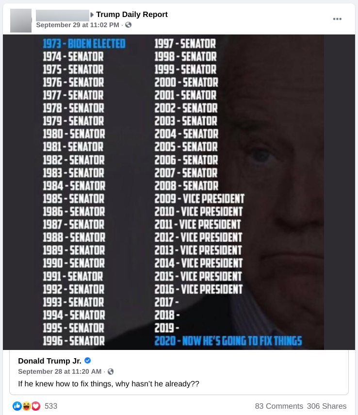 Facebook post in Trump Daily Report FB group