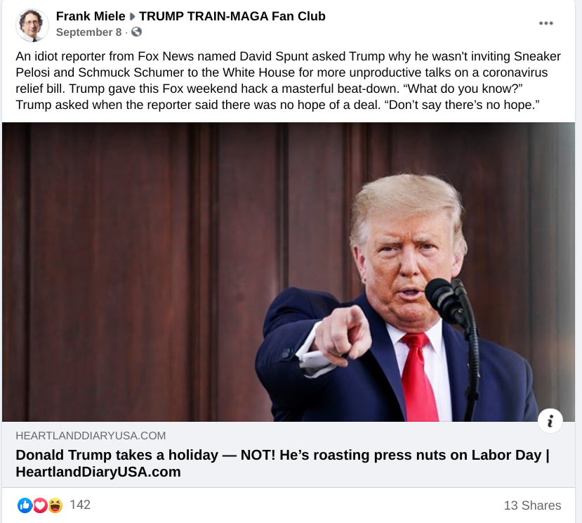 Facebook post in TRUMP TRAIN-MAGA Fan Club FB group