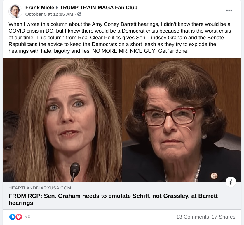 Facebook post in TRUMP TRAIN-MAGA Fan Club FB group