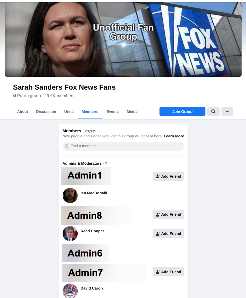 Image of Sarah Sanders Fox News Fans Facebook group
